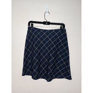 Gap A-line Preppy School Girl Navy Blue Plaid Above Knee Skirt 8